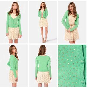 Toi et Moi Women's Studded Mint Green V-neck Cardigan Sweater in size M/L